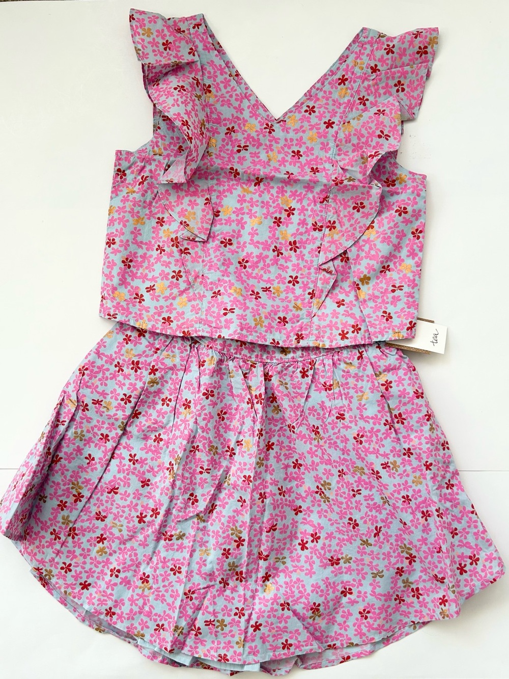 NWT Tea Collection Ditsy Blooms Metallic Print Bundle Lined Skirt And Top Sz 10